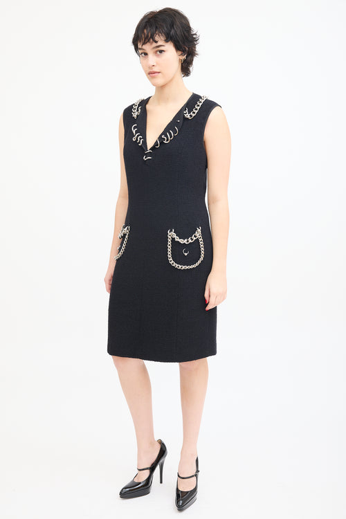 Moschino Black Boucle Chunky Chain Dress