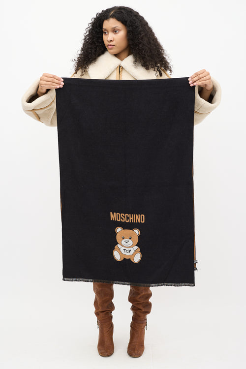 Moschino Love Black 
Brown Bear Logo Scarf