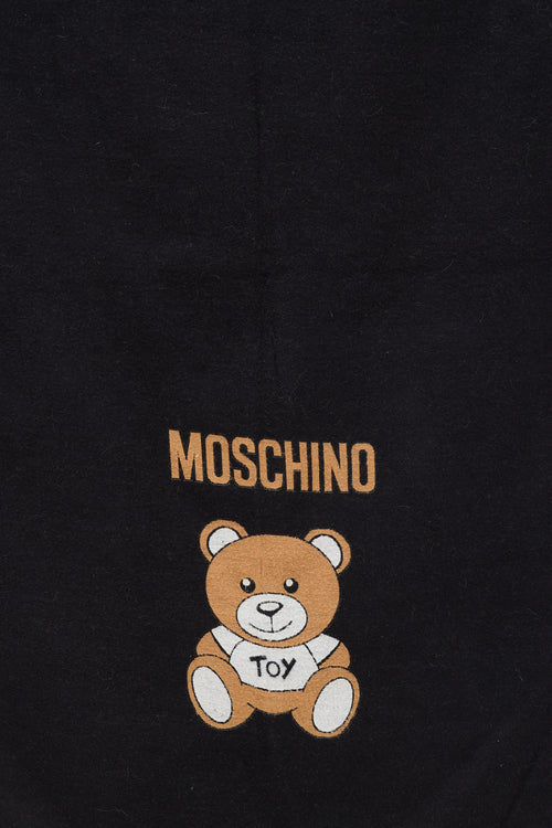 Moschino Love Black 
Brown Bear Logo Scarf