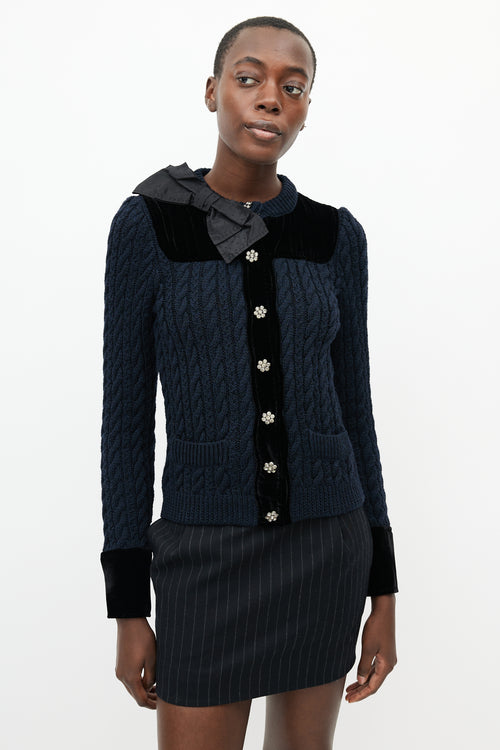 Moschino Black Cable Knit 
Velvet Cardigan