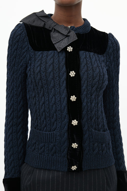 Moschino Black Cable Knit 
Velvet Cardigan