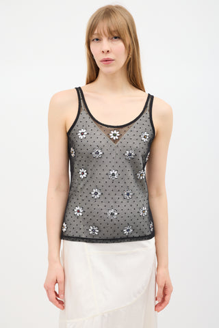 Moschino Couture Black Mesh Embellished Tank Top