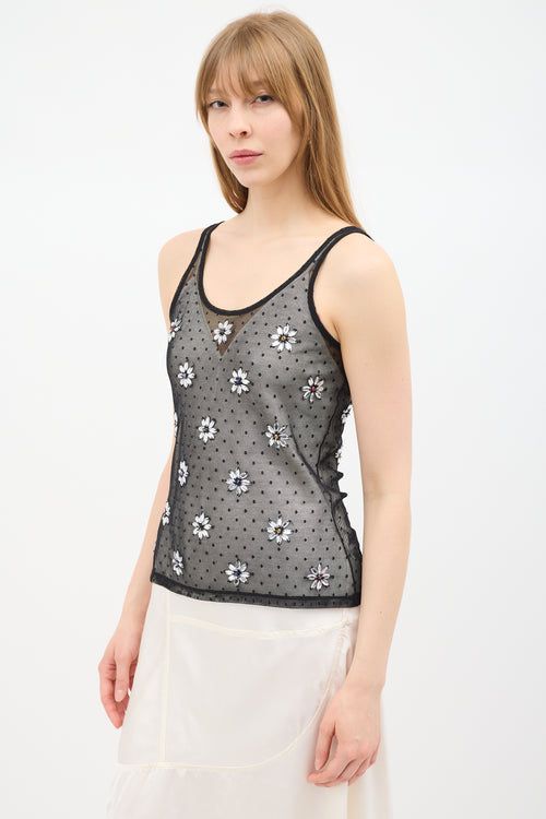 Moschino Couture Black Mesh Embellished Tank Top