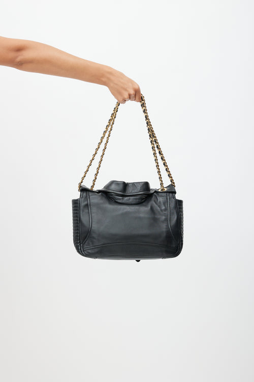 Moschino Black 
Gold Leather Biker Shoulder Bag