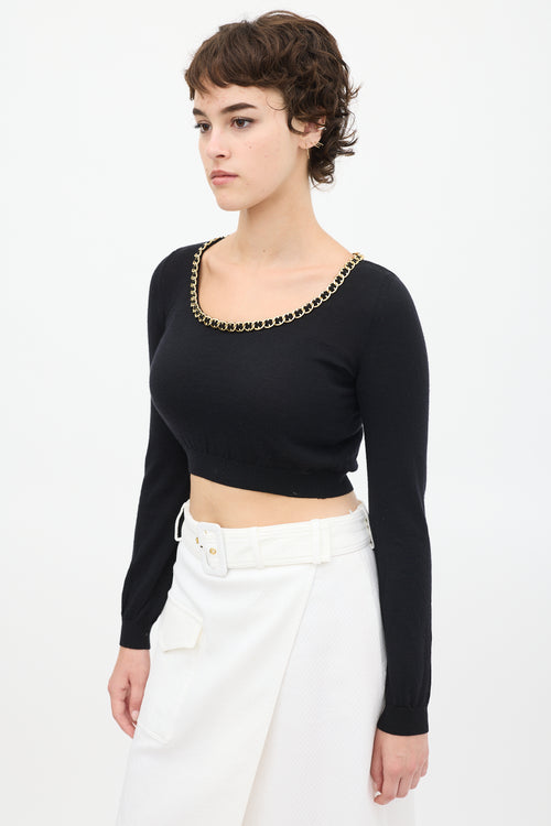 Moschino Black 
Gold Wool Knit Chain Link Top