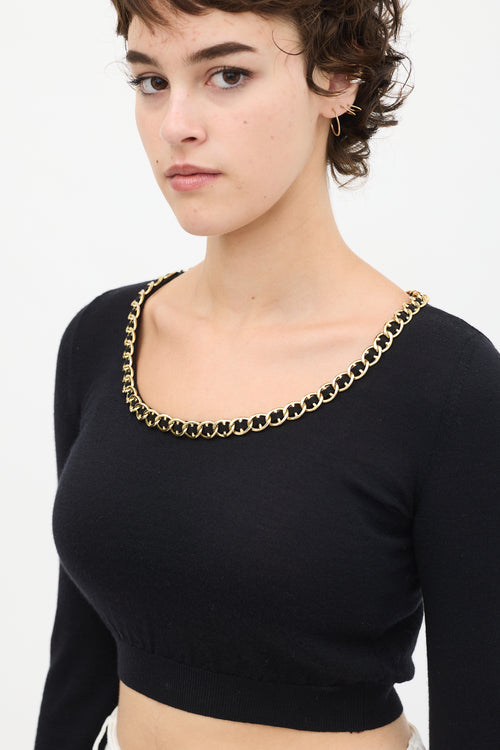 Moschino Black 
Gold Wool Knit Chain Link Top