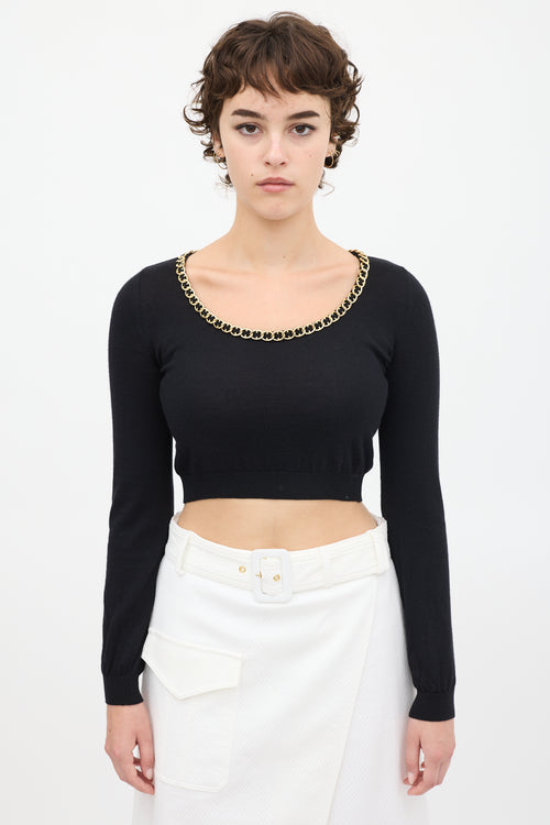 Moschino Black 
Gold Wool Knit Chain Link Top