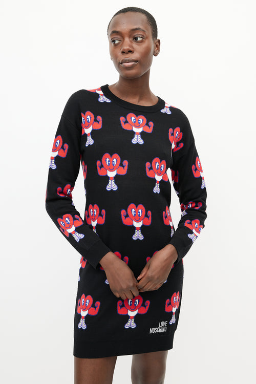 Moschino Black 
Red Muscle Heart Sweater Dress