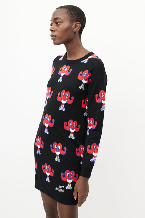 Moschino Black 
Red Muscle Heart Sweater Dress