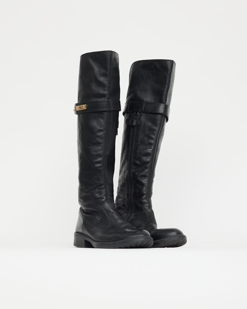 Moschino Black Leather Knee High Boot