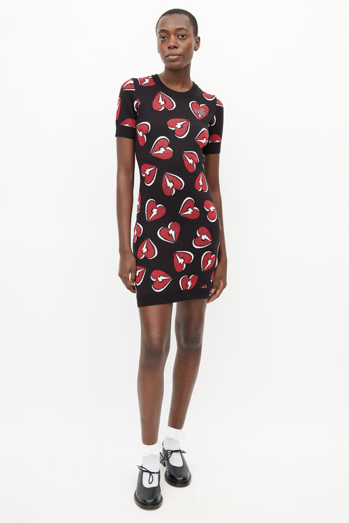 Moschino Black 
Red Heart Knit Dress