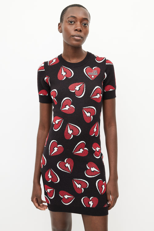 Moschino Black 
Red Heart Knit Dress