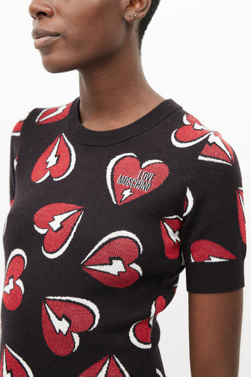 Moschino Black 
Red Heart Knit Dress