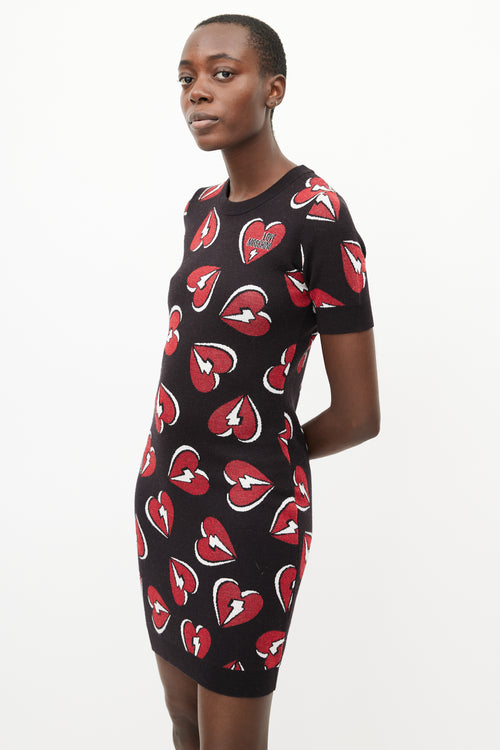 Moschino Black 
Red Heart Knit Dress