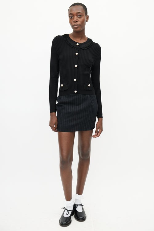 Moschino Black Ribbed Pearl Cardigan