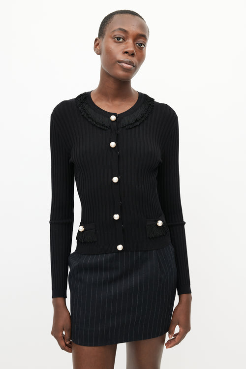 Moschino Black Ribbed Pearl Cardigan