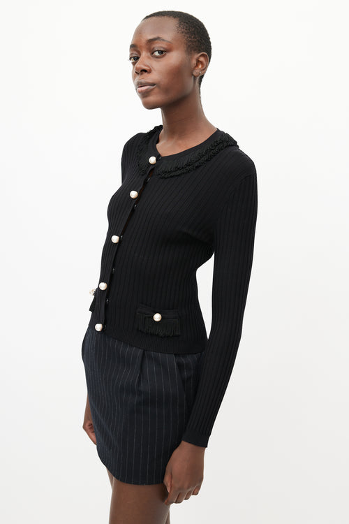 Moschino Black Ribbed Pearl Cardigan