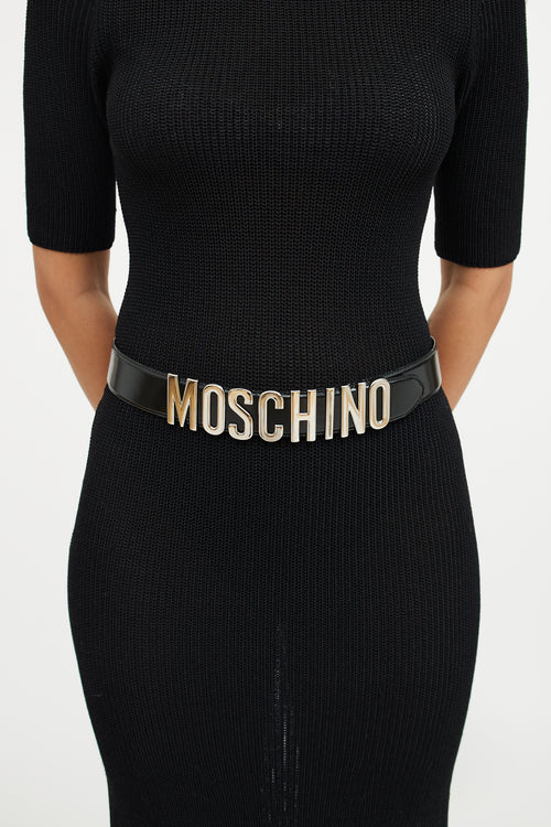 Moschino Black 
Silver Leather Logo Belt