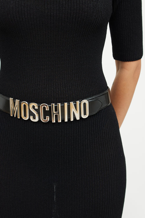 Moschino Black 
Silver Leather Logo Belt