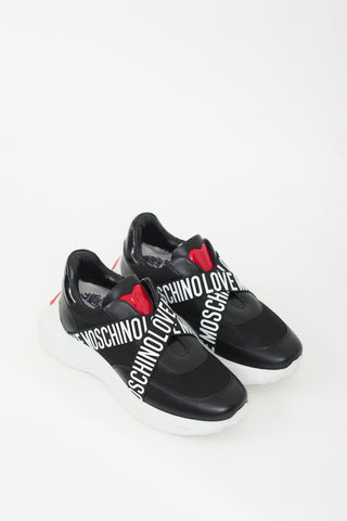 Moschino Black 
White Mesh 
Leather Logo Sneaker