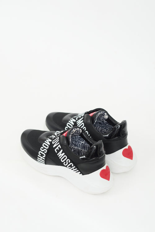 Moschino Black 
White Mesh 
Leather Logo Sneaker