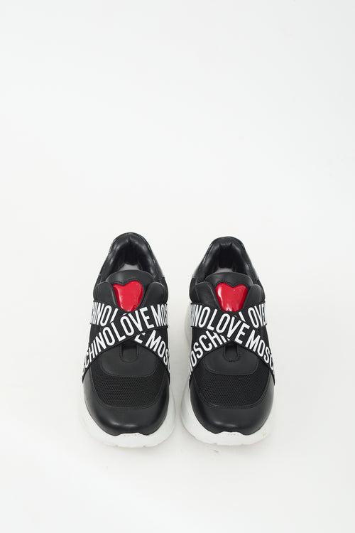 Moschino Black 
White Mesh 
Leather Logo Sneaker