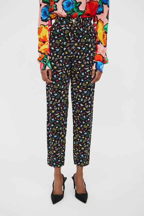 Moschino Black 
Yellow Multi Pattern Pant