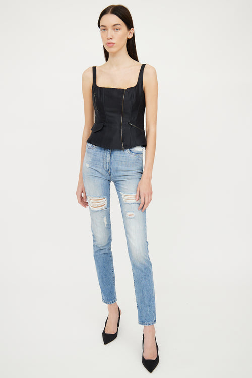 Moschino Black Zip Pocket Detail Corset