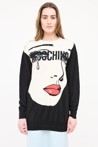 Moschino Wool Knit Face Logo Sweater