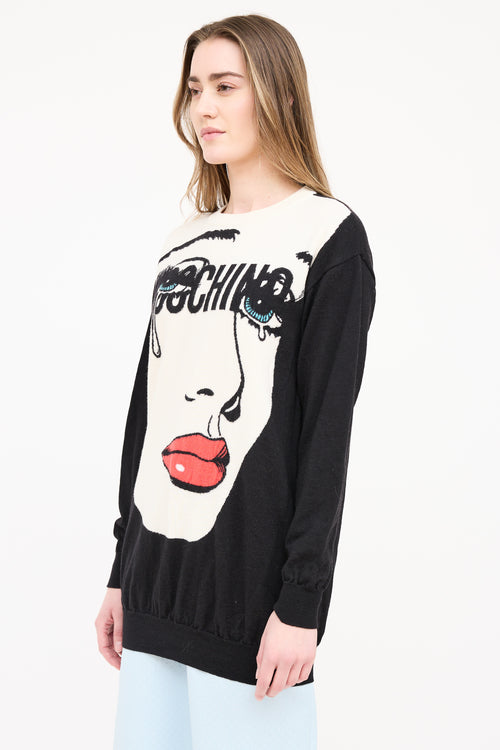 Moschino Wool Knit Face Logo Sweater