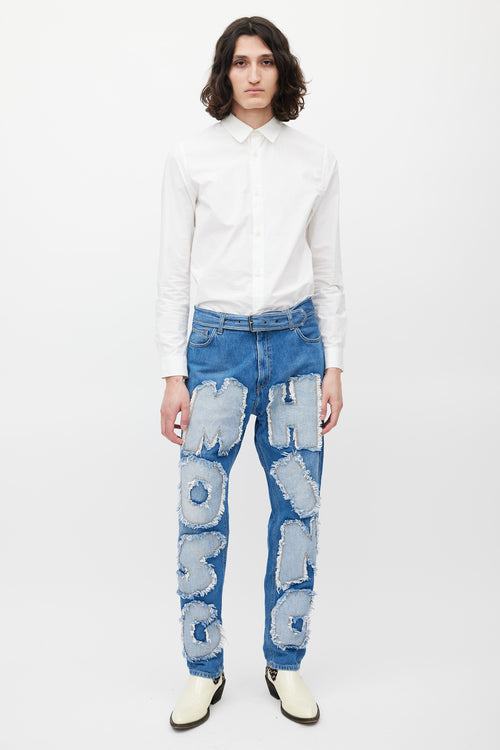 Moschino Blue Logo Patch Slim Jeans