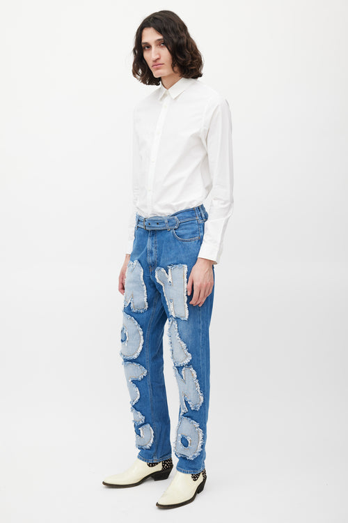 Moschino Blue Logo Patch Slim Jeans