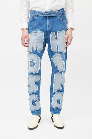 Moschino Blue Logo Patch Slim Jeans