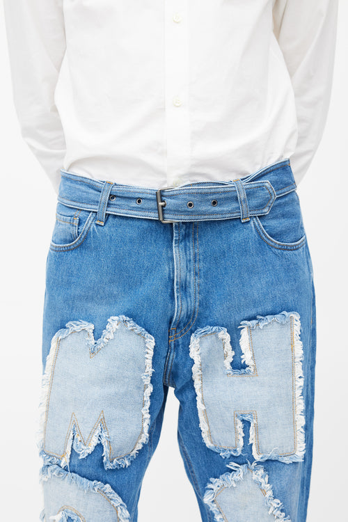 Moschino Blue Logo Patch Slim Jeans