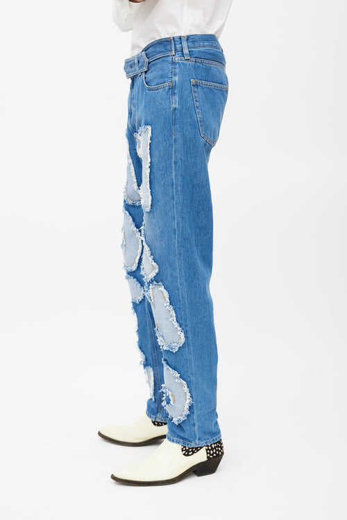 Moschino Blue Logo Patch Slim Jeans