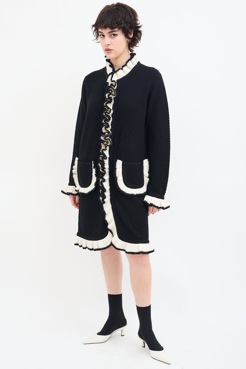 Moschino Boutique Black 
White Knit Ruffle Dress