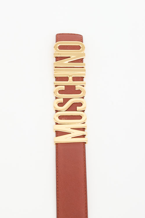 Moschino Brown Leather Logo Belt