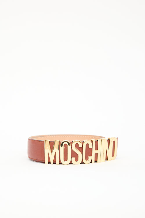 Moschino Brown Leather Logo Belt