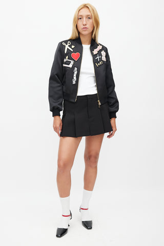 Moschino Cheap And Chic Black Satin Patches Bomber Jacket