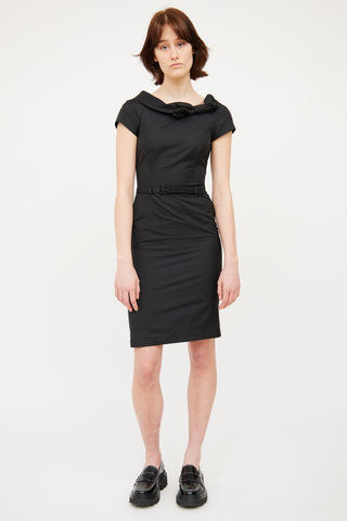 MoschinoBlack Cap Sleeve Shift Dress