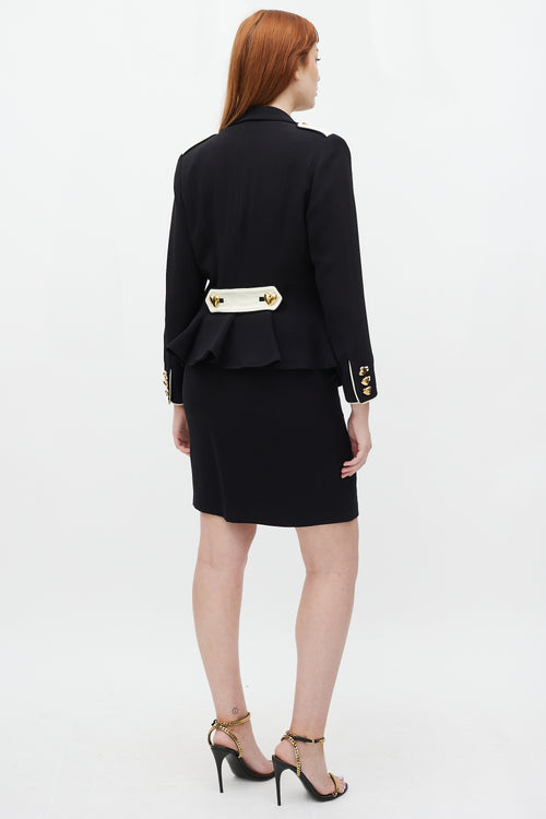 Moschino Couture Black 
Cream Hearts Three Piece Skirt Suit