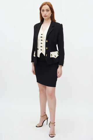 Moschino Couture Black 
Cream Hearts Three Piece Skirt Suit