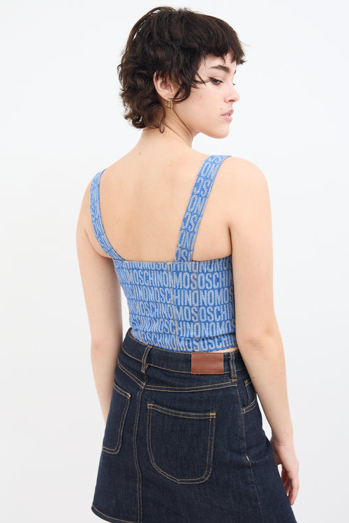 Moschino Couture Blue Denim Logo Bustier Top