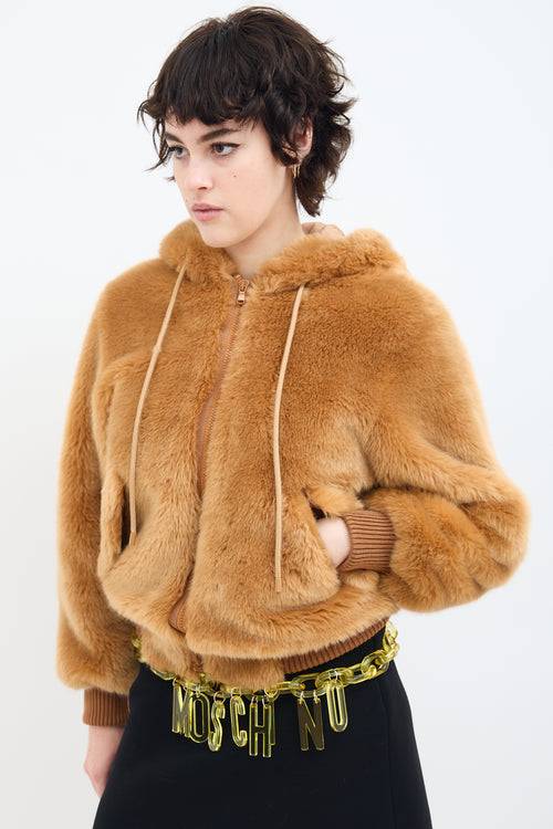 Moschino Couture Brown Faux Fur Hooded Jacket