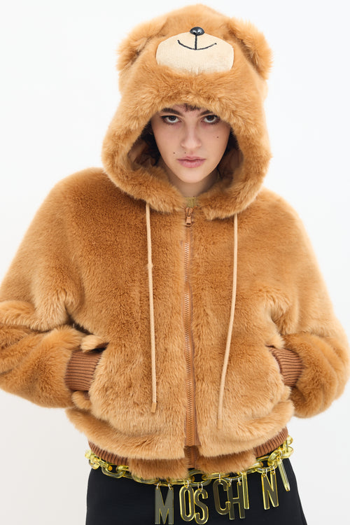 Moschino Couture Brown Faux Fur Hooded Jacket