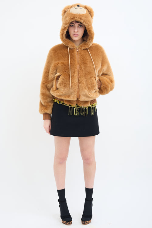 Moschino Couture Brown Faux Fur Hooded Jacket