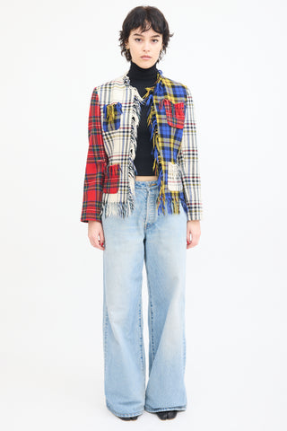 Moschino Couture Cream 
Multi Wool Asymmetrical Tartan Jacket