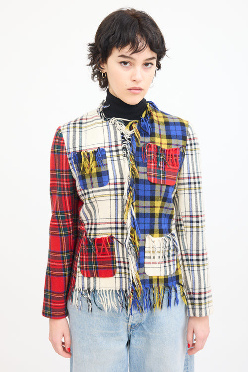 Moschino Couture Cream 
Multi Wool Asymmetrical Tartan Jacket