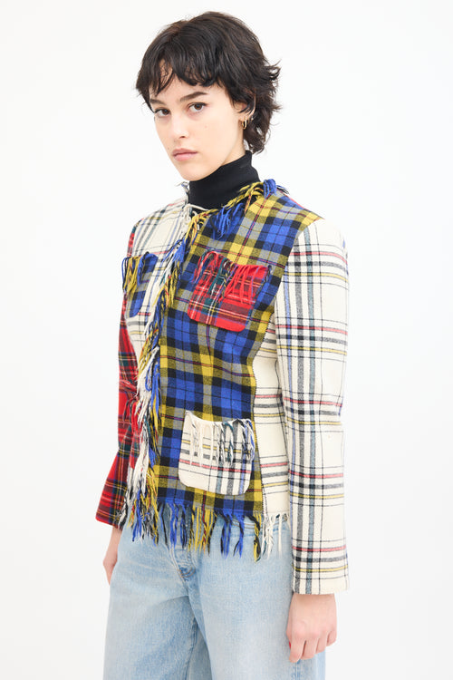 Moschino Couture Cream 
Multi Wool Asymmetrical Tartan Jacket