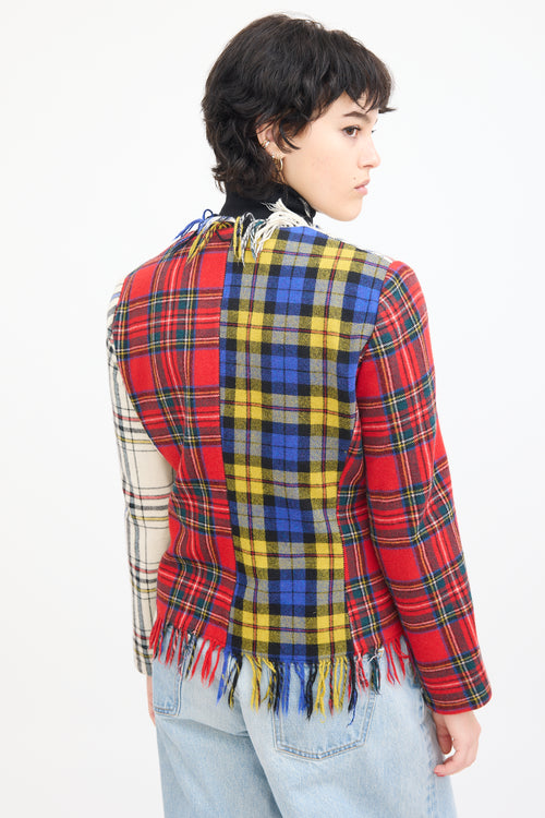 Moschino Couture Cream 
Multi Wool Asymmetrical Tartan Jacket